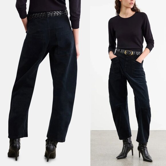 Nili Lotan Shon Corduroy Jet Black Barrel Leg Pant Size 2 - Picture 2 of 9